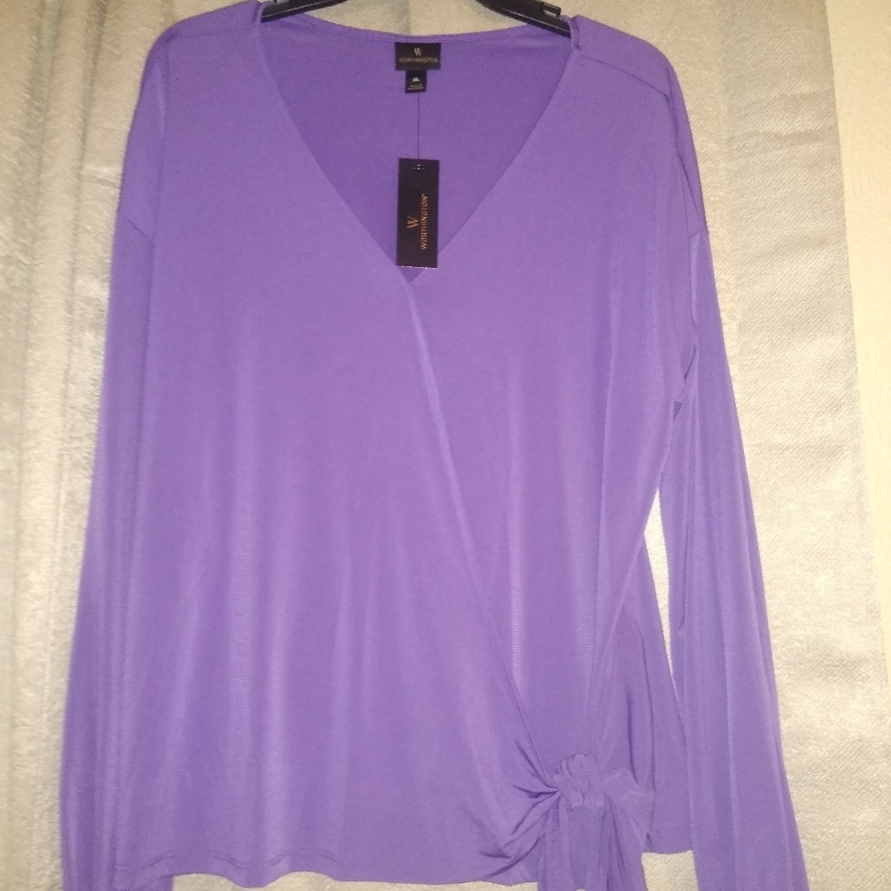 Long sleeve wrap around purple blouse NWT